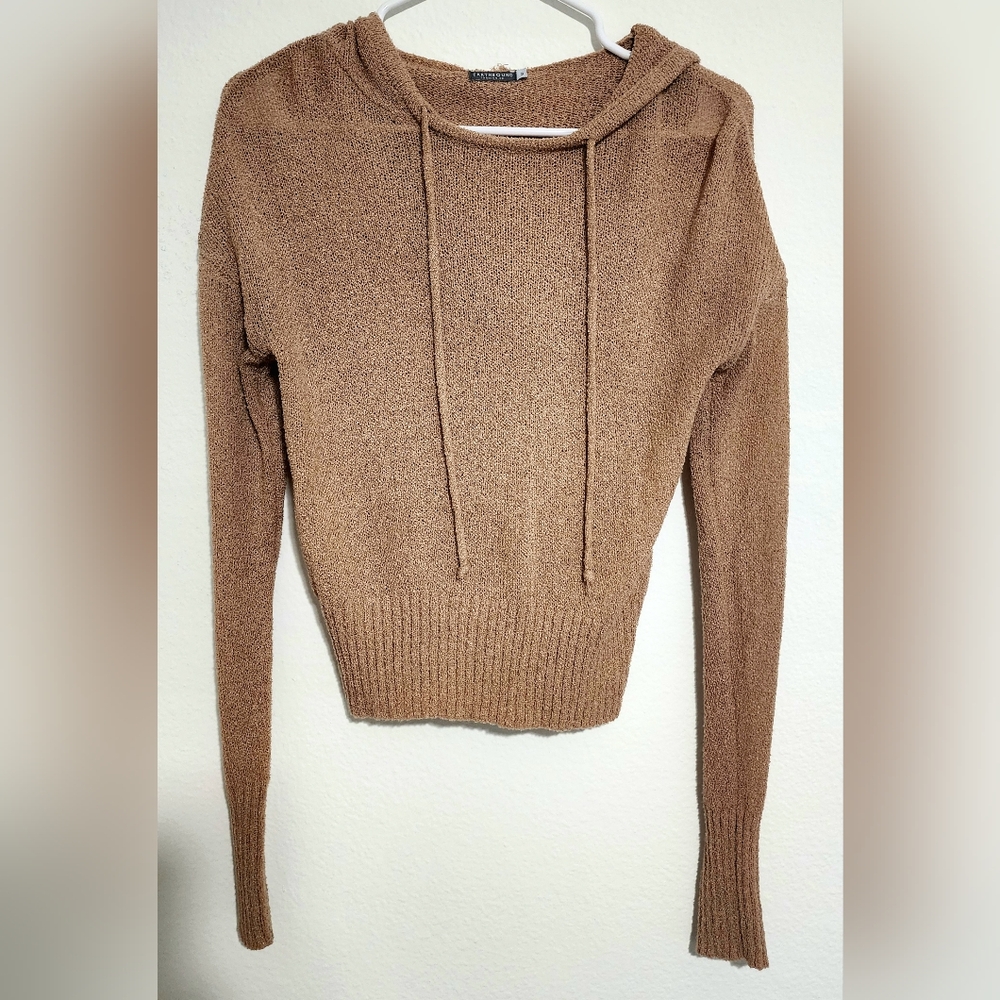 Cozy Tan Knit Cropped Hoodie